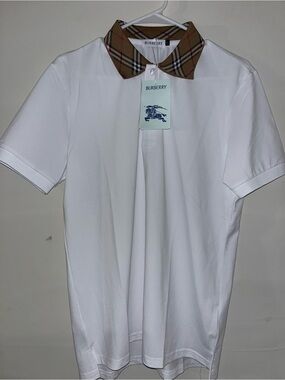 Burberry White Polo with Signature Check Collar